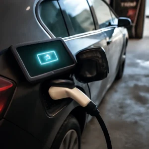 Elektromobilität Ratgeber 4 Elektroauto Ladeanschluss mit Akku-Symbol – Batterie-Gesundheitszustand Symbolbild