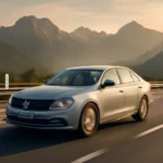 Auto auf österreichischer Autobahn mit Alpenkulisse – Symbolbild digitale Vignette