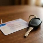 Fuehrerschein-Kartendokument und Autoschluessel auf einem Tisch – Symbolbild Fuehrerschein umtauschen