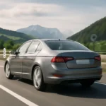 Auto von hinten auf österreichischer Autobahn mit Bergpanorama – Symbolbild Tempolimit Österreich